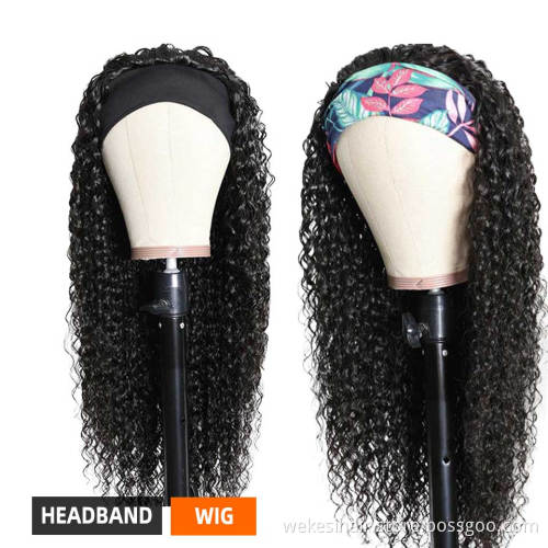 Wholesale Head Band Wigs Half Straight Kinky Curly Bob Virgin Brazilian Human Hair Headband Wig for Black Women with Attached